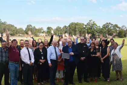 Bigger view of Surely a successful project can be measured by the feedback from the community that benefits – here stakeholders surround Shire President Andrew Waddell (R) and the member for Kalamunda the Hon John Day (L).